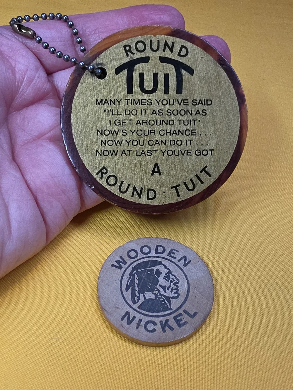 Vintage Souvenir Token Lot - Yellowstone Round Tuit Keychain & 1976 Bicentennial